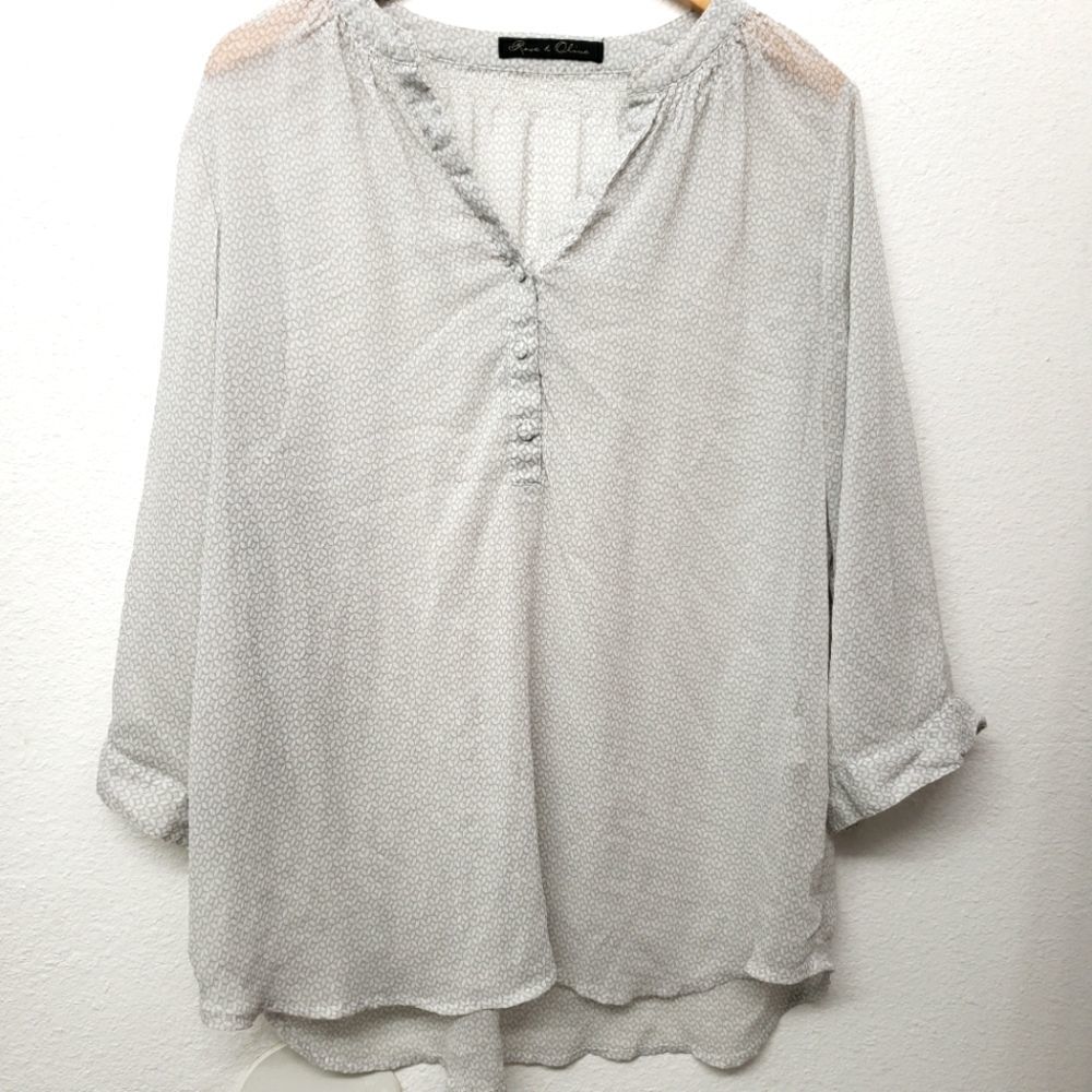Rose and Olive Cream Blouse with Geometric Print Size L